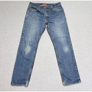 Arizona Jeans Mens 34X32 Blue Slim Straight Faded Workwear Grunge Denim